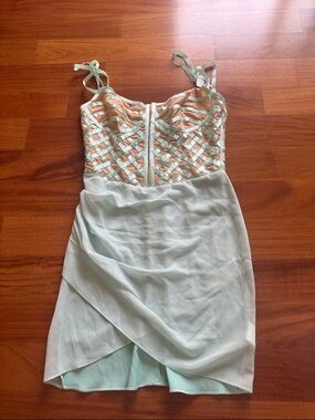 Mint & Nude Lattice Bodice Spaghetti Strap Dress
